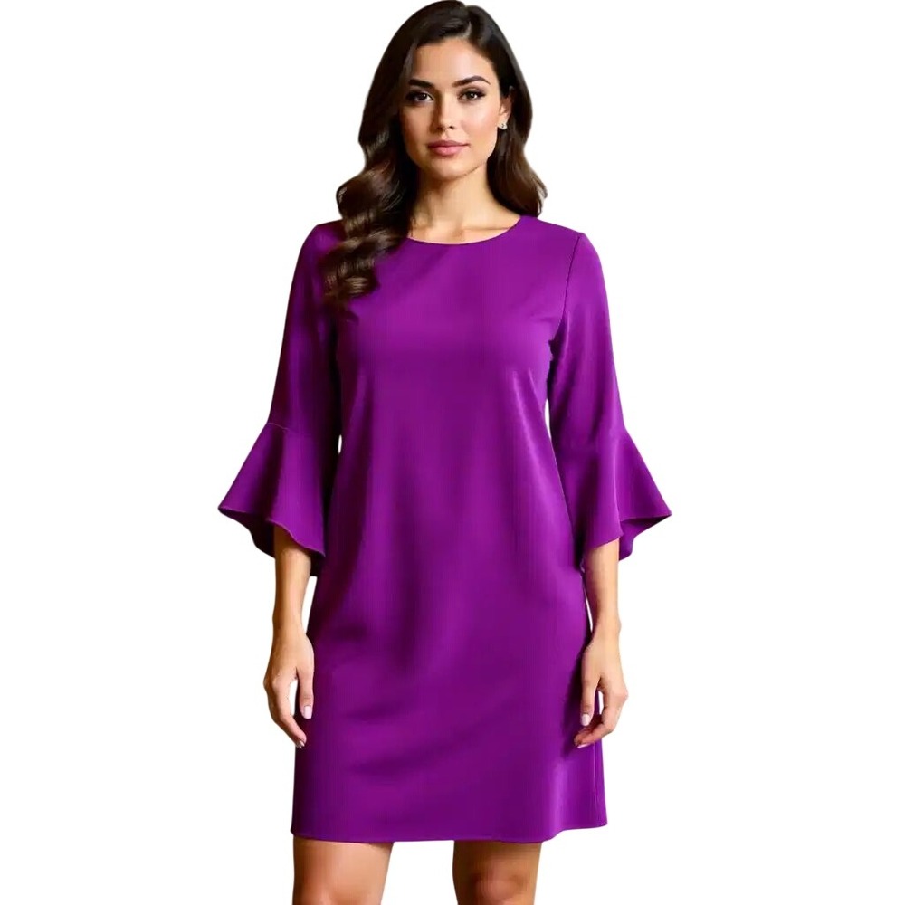 Caroline Rose $328 Magenta Bell Sleeve Shift Dress Womens Small NWT